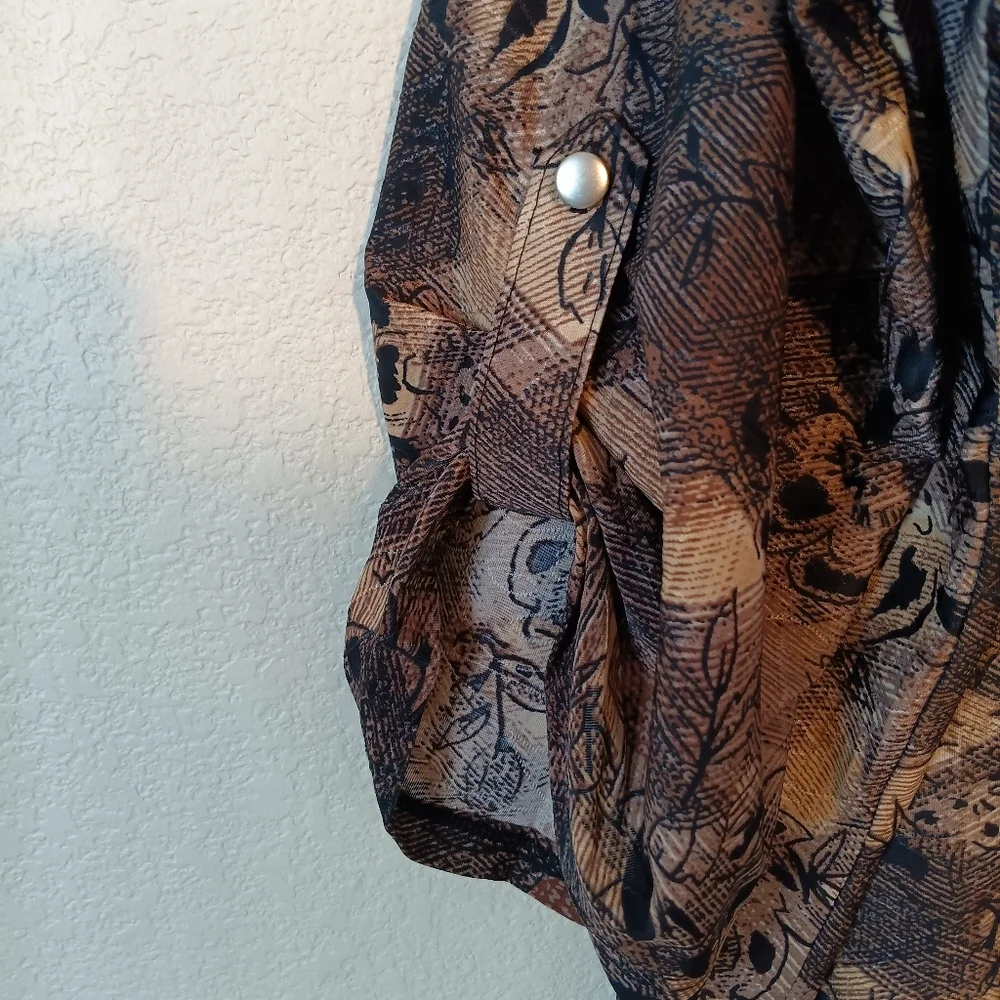 NY Collection Blouse Size‎ 3X V-Neck 3/4 Roll Tab Sleeve Mandarin Collar Browns - Picture 8 of 12